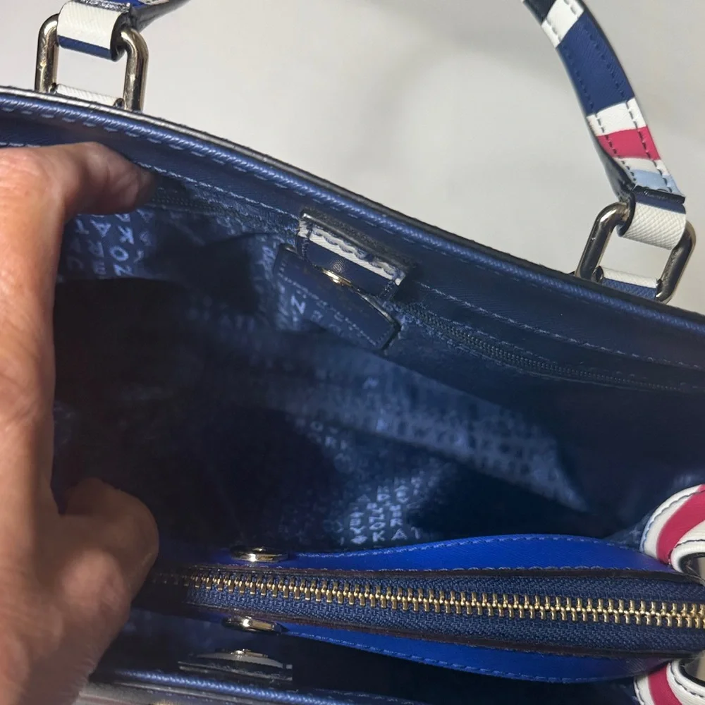 Kate Spade New York Striped Satchel Tote‎ Crossbody Bag Navy Rose White Blue